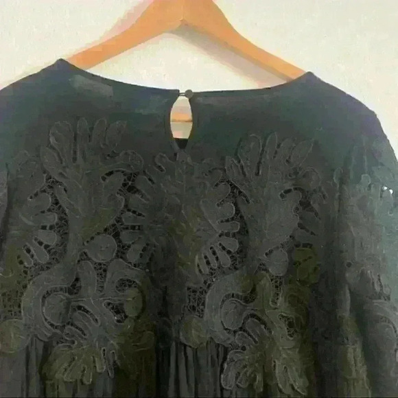 Anthropologie Black Deletta Desi Embroidered Lace 3/4 Sleeve XS babydoll Tunic - Picture 13 of 15